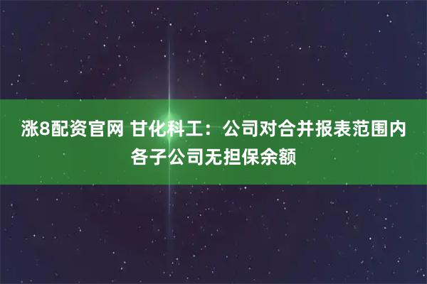 涨8配资官网 甘化科工：公司对合并报表范围内各子公司无担保余额